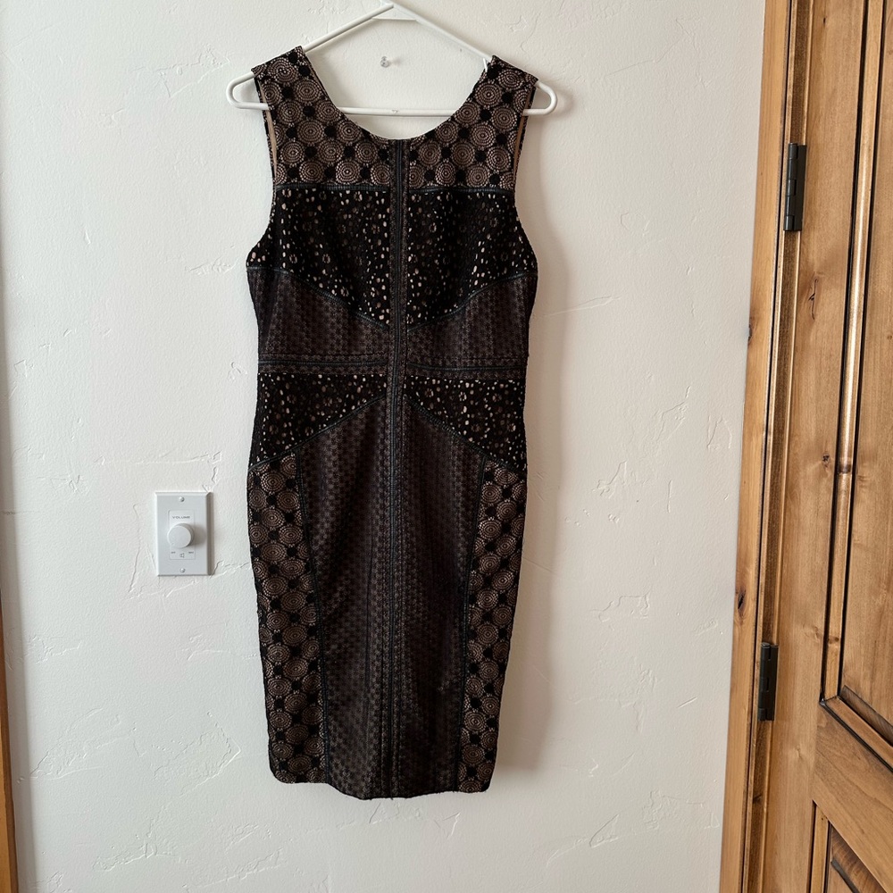 Anthropologie Heartloom Black and Brown Patterned Mini Dress